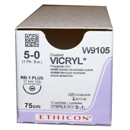 Ethicon Coated Vicryl Suture (polyglactin 910) 75cm, 12pcs/box #W9105